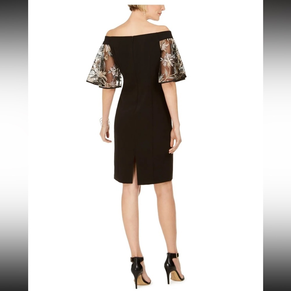 Women’s Formal Dress Size 10 MSK Black Off Shoulder Short Flutter Sleeves Gown - Picture 3 of 4